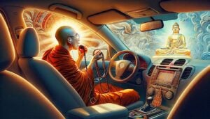 Monk driving enlightenment HighwayBuddha Weekly