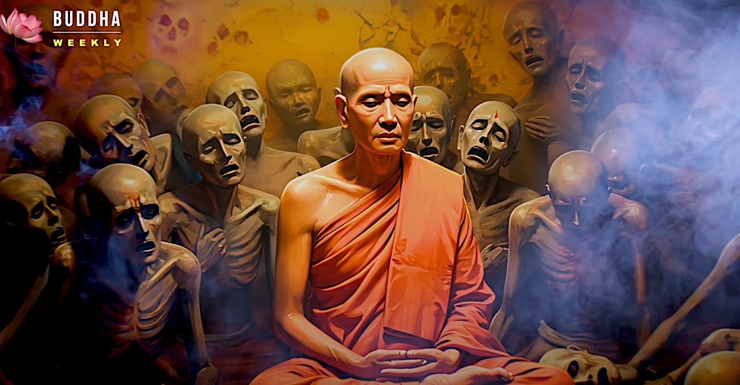 Buddhist Six Session Nidra Sleep Yoga - Concise Protection for Sleeping Mind 6 Monk meditating with suffeirng spirits Buddha Weekly
