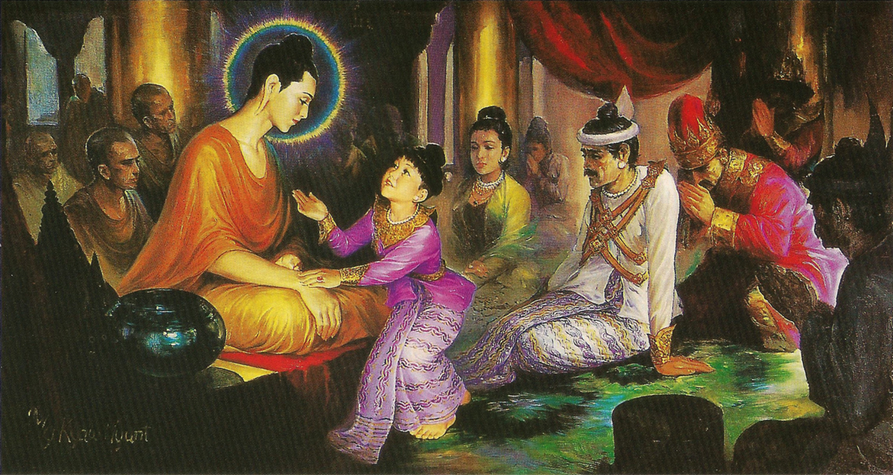 Prince Rahula and Buddha asking for inheritance by Hintha