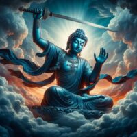 Sage of the Splendid Fabric Vermachitra teaches the Demi Gods who suffer from the poison of jealousy. He is blue, with a symbolic sword of knowledge.