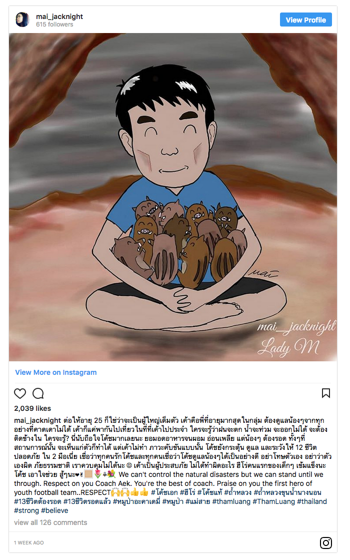 Social media cartoon of coach progecting the wild boars