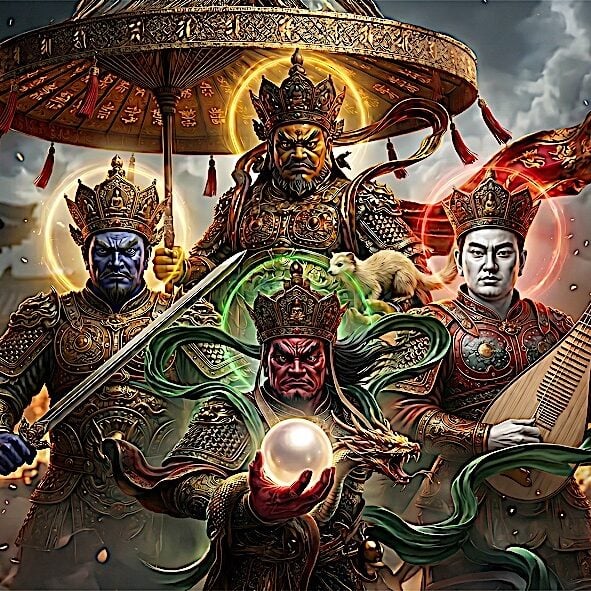 The Four Heavenly Kings are the Upholders of the Four Virtues in Buddhism and the Protectors of the Four Directions, who swore to protect the Dharma and the Dharma Practitioners. Their Puja and offerings can be made any day, but especially on the 29th Lunar Day.