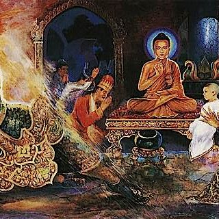 Buddha-Weekly-Angry celestial Ogre Alavaka tamed by the Serenety of Buddha Takes Refuge-Buddhism Buddha' serenity calmed the angry celestrial Ogre Alavaka. The story can be seen as a metaphor for "how to calm anger."
