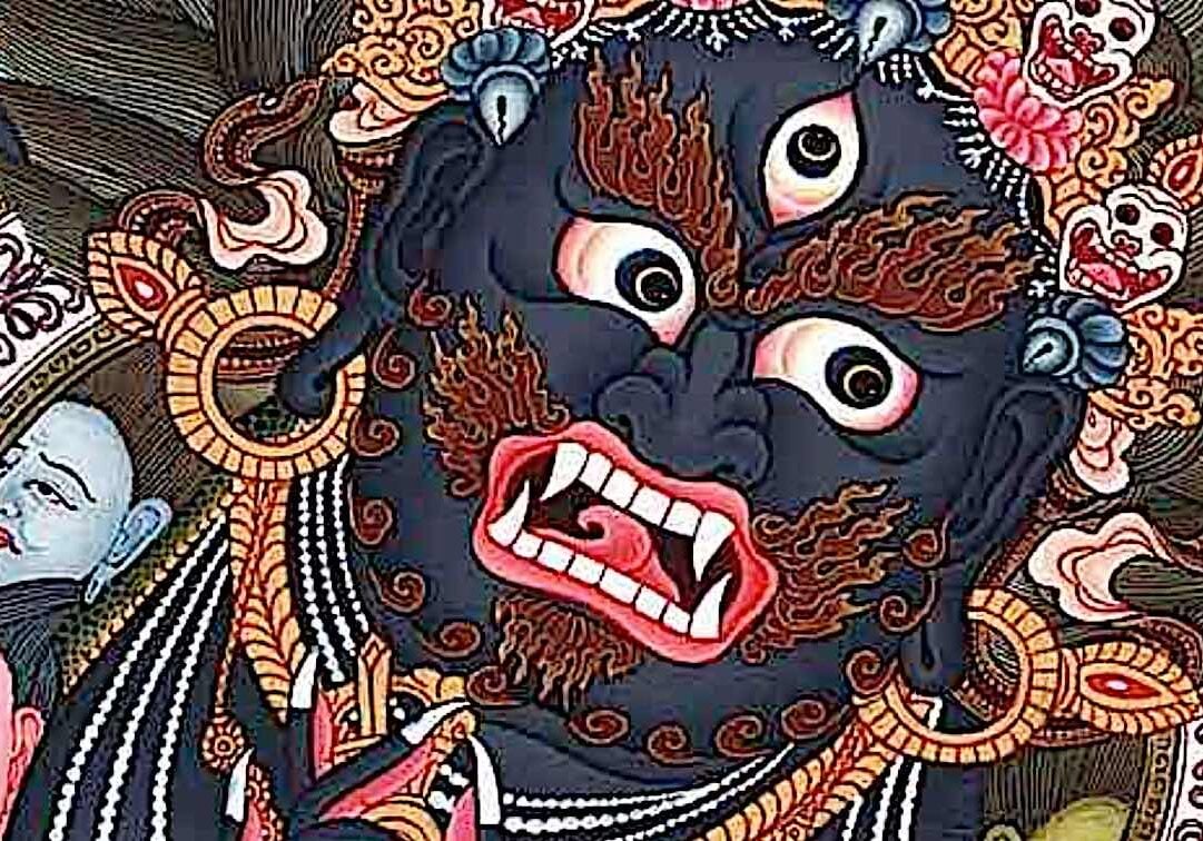 Black Mahakala is the most iconic of the wrathful Enlightened Deities. He is a ferocious emanation of the Buddha of Compassion Avalokiteshvara or Chenrezig.