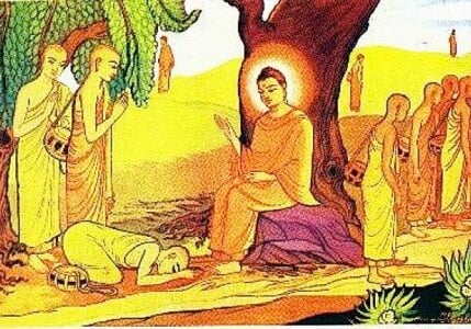 Buddha gives precious teachings to the Bhikkus.