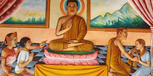 Buddha Weekly Buddha and his son Rahula depicted in Preah Prom Rath Monastery Cambodia dreamstime l 232798785 Buddhism custom crop