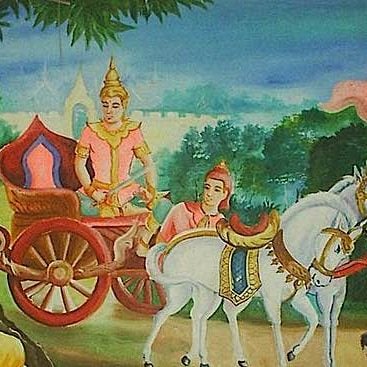 Buddha-Weekly-Buddha goes forth in the chariot and sees the four sights-Buddhism Siddartha leaves the palace and sees the four sights: poverty, illness, old age and death.