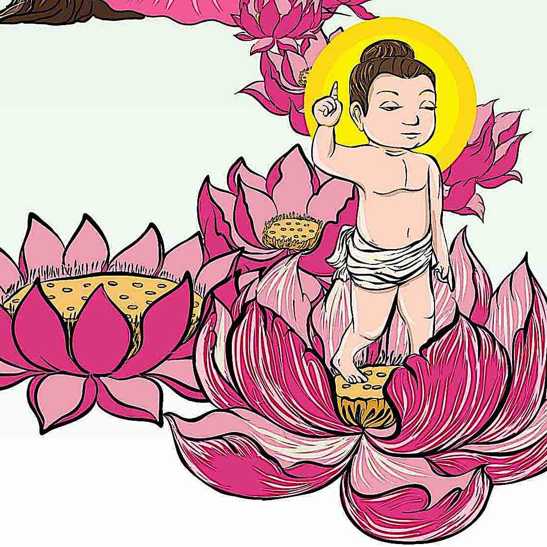 According to legend, Baby Buddha took seven steps to each of the directions immediately after his miraculous birth.