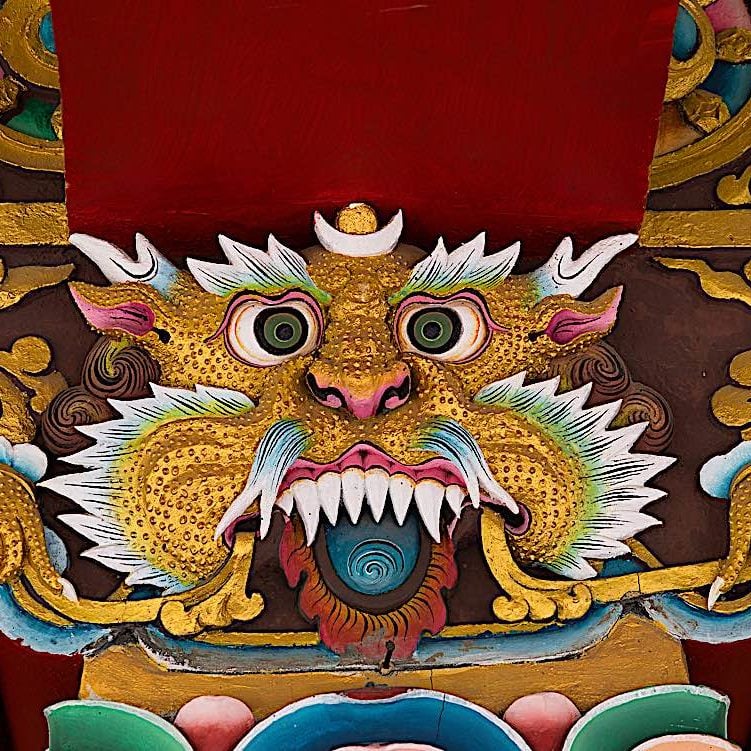 Buddha-Weekly-Buddhist lion face in monastery Ladakh India-Buddhism A lion face in a monastery in Ladakh India.