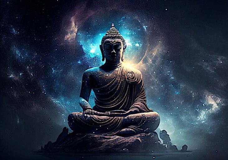 Buddha-Weekly-Cosmic Buddha Multiverse dreamstime_268427461-Buddhism Vajrayana Buddhism's special focus is on a multiverse of diverse Buddhas and Buddhisattvas, each with their own universe and mandalas. These diverse Buddha archetypes are not separate from "Buddha." Instead, each focuses on a different aspec tof practice.