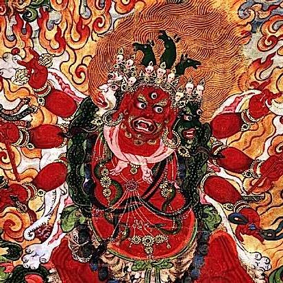 Buddha-Weekly-Gorgeous 3 head hayagriva-Buddhism The terrifyingly beautiful visualization of the most "Powerful of Herukas" Hayagriva. This stunning image is from a Rubin Museum canvas dated between 1800 and 1899.