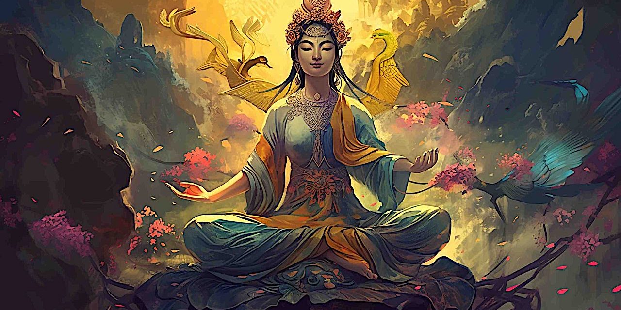 Guan Shi Yin, Goddess of Mercy, rescues all beings from harm if they call her name with faith according to Sutra.