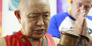Buddha Weekly H.E. Garchen Rinpoche with Micha Strauss at the workshop of Holy Land Prayer Wheels in Israel Buddhism 1 custom crop