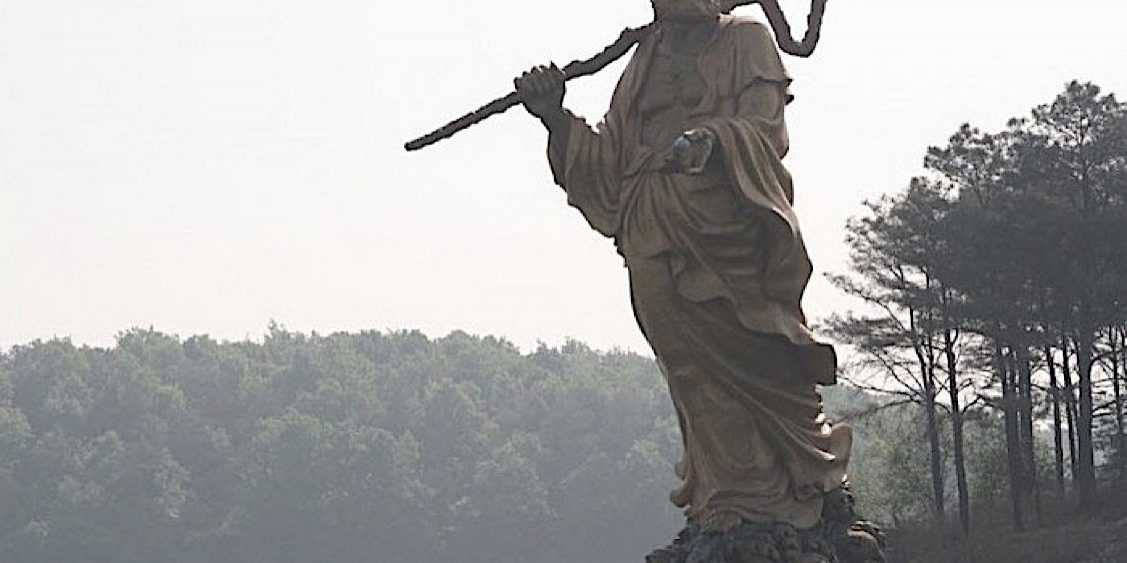 Modern day statue of Bodhidharma. Bodhidharma, according  to tradition, brought martial arts to the monks to help with discipline, health and self-defence.
