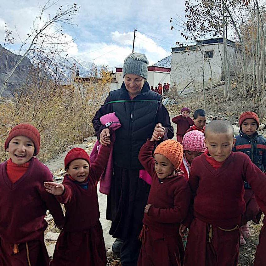 Buddha-Weekly-Irina from Gaden Relief with the young nuns Zangla Byangchub Choling Nunnery in Zanskar Valley Ladakh India-Buddhism Irina from Gaden Relief visited the nuns a few months ago. Many of the nuns are children.