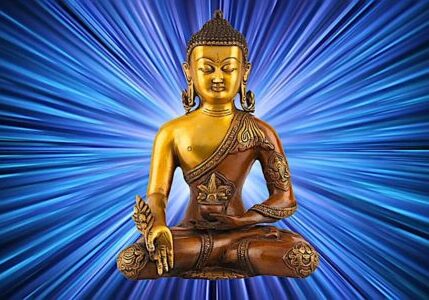 Visualize blue healing light coming from the Buddha and entering your body. Imagine the light is purifying you of all negativities and healing you of all illnesses.