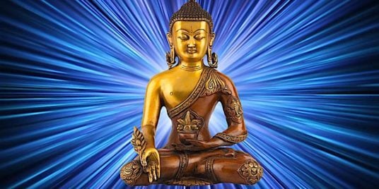 Visualize blue healing light coming from the Buddha and entering your body. Imagine the light is purifying you of all negativities and healing you of all illnesses.