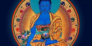 Buddha Weekly Medicine Buddha Sutra in lotus position with healing plants Buddhism custom crop