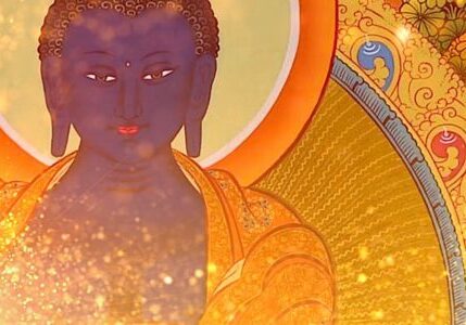 Buddha-Weekly-Medicine Buddha Sutra tangkha with golden glow-Buddhism