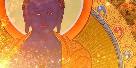 Buddha-Weekly-Medicine Buddha Sutra tangkha with golden glow-Buddhism