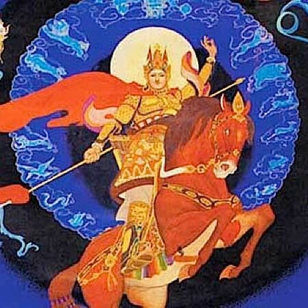 Buddha-Weekly-Modern nice King Gesar of Ling-Buddhism Gesar of Ling on his magical horse Kyang Go Karkar, was a king in 1027. In his great Buddhist Epic of a million verses, we learn how to overcome our obstacles, including fear. His allegorical tale is treasured and loved by Buddhist around the world.