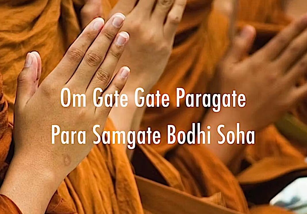 Om Gate Gate Paragate Para Samgate Svaha Mantra sung by Yoko Dharma with meditative images in a video.