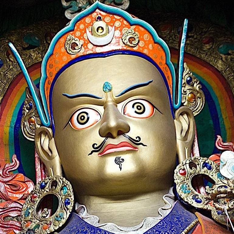 Buddha-Weekly-Padmasambhava Guru Rinpoche Lotus Born statue in temple-Buddhism Guru Rinpoche, the Lotus Born, the second Buddha who brought Dharma to Tibet.
