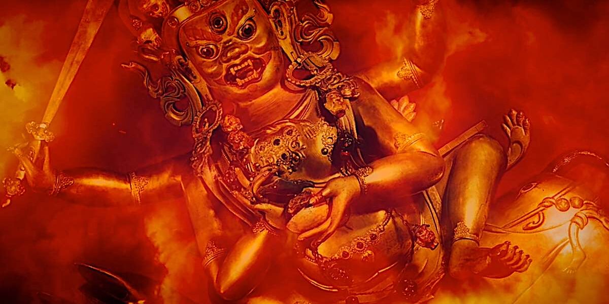 Wrathful Palden Lhamo is the wrathful motherly protector in Buddhism.