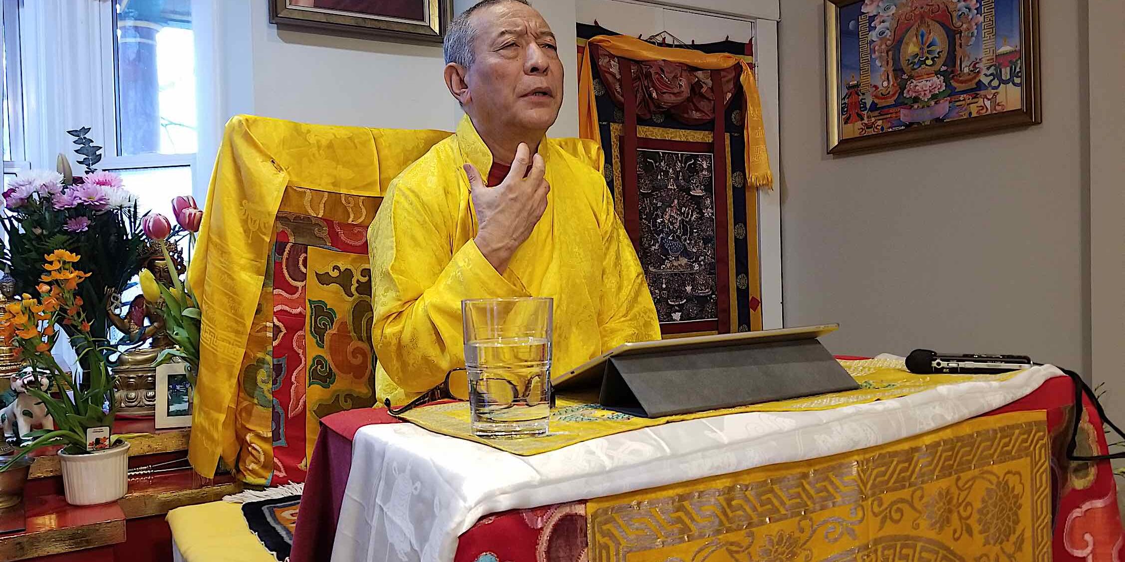 Today, many Sadhanas are available digitally. Here, H.E. Zasep Rinpoche teaches from a Tibetan script Sadhana on an Ipad. Today, with teacher's travelling around the world, digital versions are indespensible.