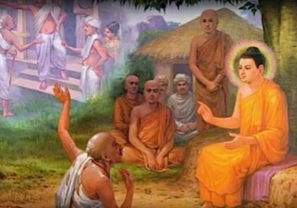 Shakyamuni Buddha teaches Singala the householder, instructing him in Buddhist responsibilities from a Lay person's point of view.