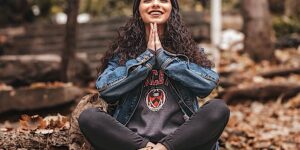 A student meditating on a break.