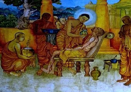Buddha tends to the sick monk, from the Kucchivikara-vatthu.