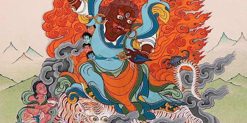 Guru Dorje Drollo, an emanation of Guru Rinpoche often holds a scorpion in hand.