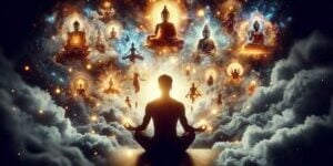 Collection of Deities in front of meditator Buddha Weekly