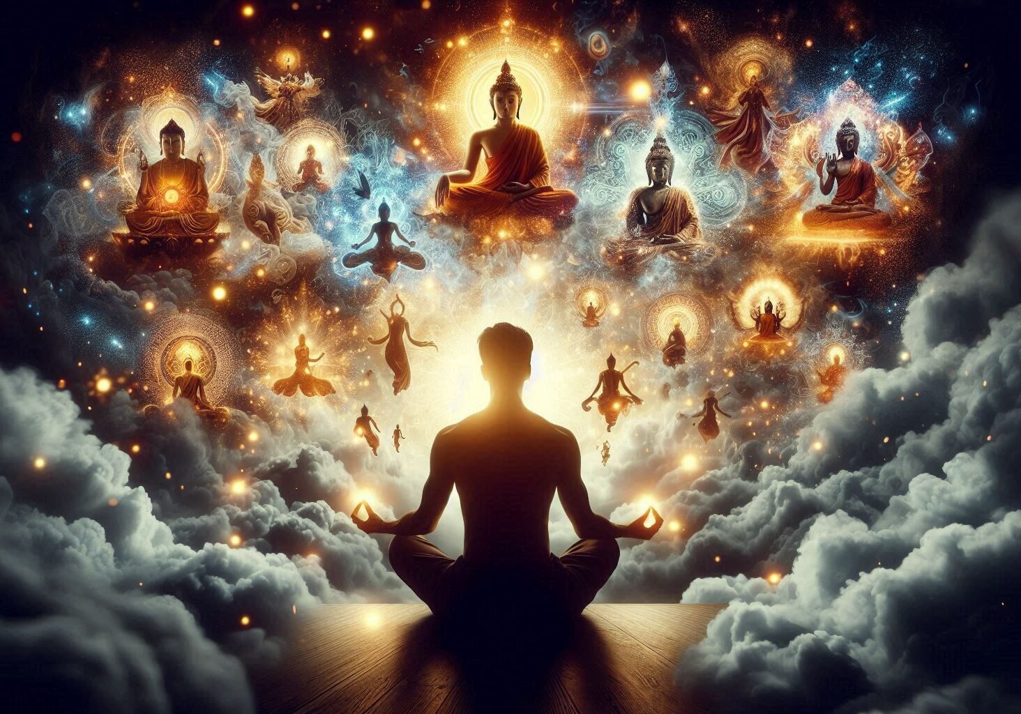 Collection of Deities in front of meditator Buddha Weekly