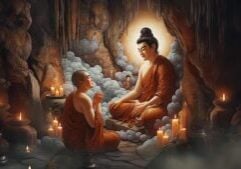Dharmachakra (left) was a Bodhisattva monk who took 48 vows before the Buddha of his time Lokesvara. Because of these great vows, he attained full Enlightenment and become Amitabha Buddha.