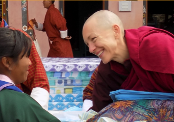 Emma Slade Buddhist Nun with Child in Bhutan