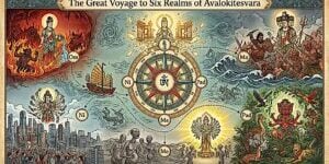 The Great Voyage to Enlightenment with our navigator Buddha, our captain Avalokiteshvara (in 6 Forms!) and our coordinates Om Ma Ni Pad Me Hum. See the video to enjoy an animated Odyssey with Hero Avalokitesvara as we journey to save the six realms.