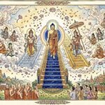 Buddha Weekly graphic illustrating the Buddha's Descent from Heaven.