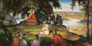 King Bimbisara and the Buddha by Hintha custom crop