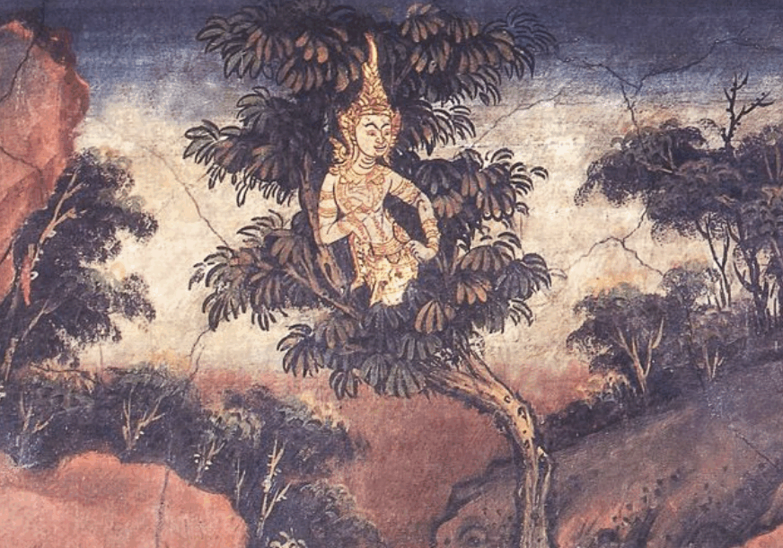 Rukkhadhamma Jataka tells the story of Buddha as a tree spirit in his previous lives.