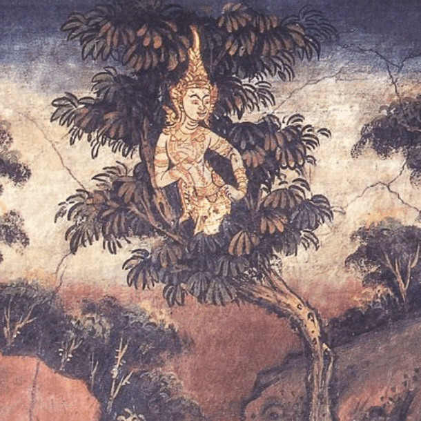 Rukkhadhamma Jataka tells the story of Buddha as a tree spirit in his previous lives.