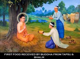 lifeofbuddha First food received by Buddha from Tapsu and Bhalik